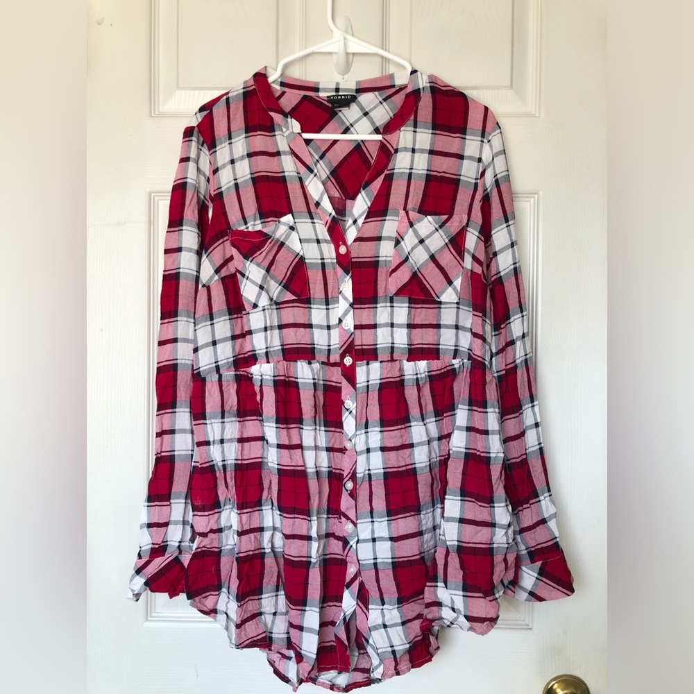 Torrid Red and White Plaid Shirt